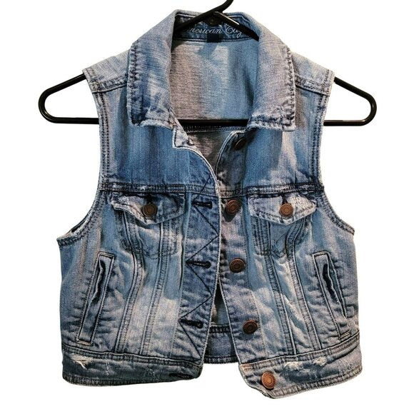American Eagle Denim Vest Kids Small Sleeveless Light Wash  JH705 - Picture 1 of 2